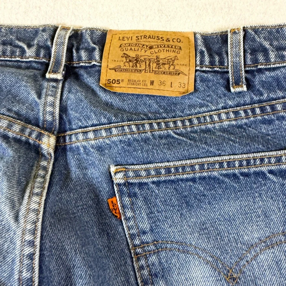 Levis 505 Vintage Orange Tab Regular Fit Straight Leg‎ Jeans Blue 36x33